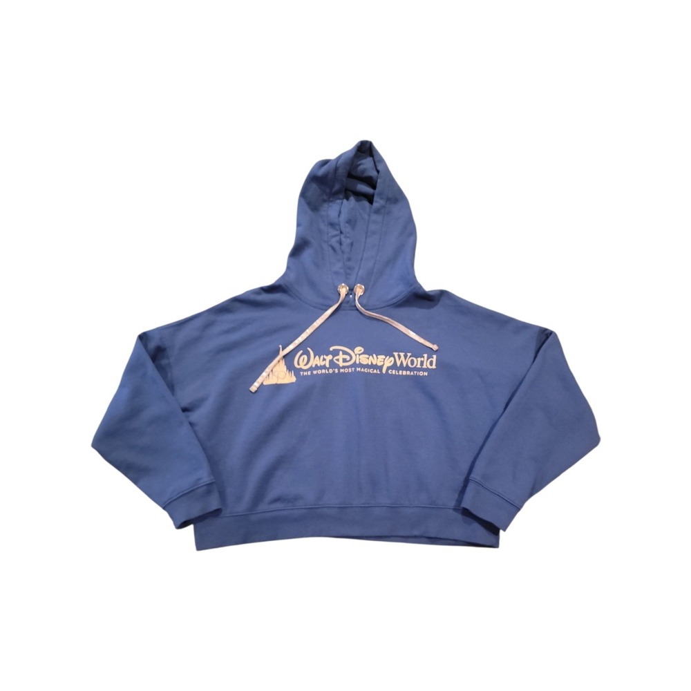 Walt Disney World 50th Hoodie Sweatshirt Women L Cropped Disney Parks Navy Blue